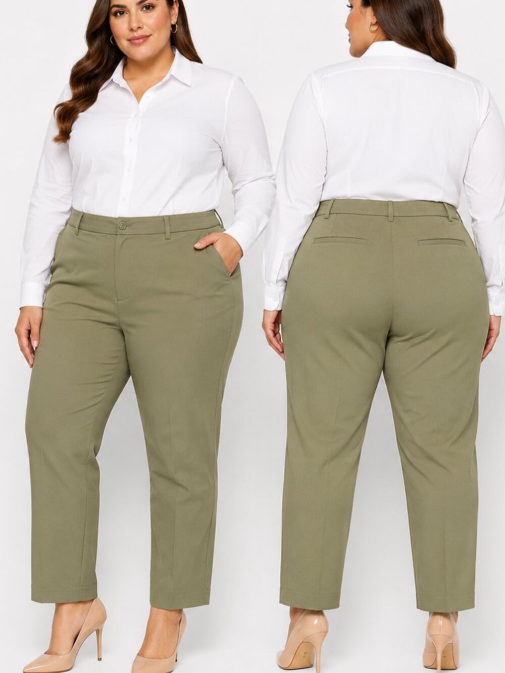 Lauren Ralph Lauren Olive Green Stretch Cotton Ankle Pants 14W NWT